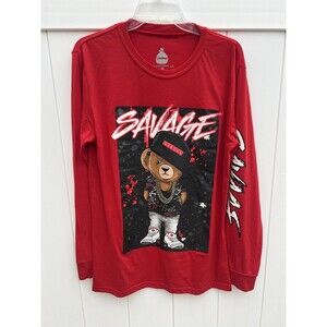 LAUNDER Men’s Teddy Bear Savage Graphic T Shirt Long Sleeve Sz Medium